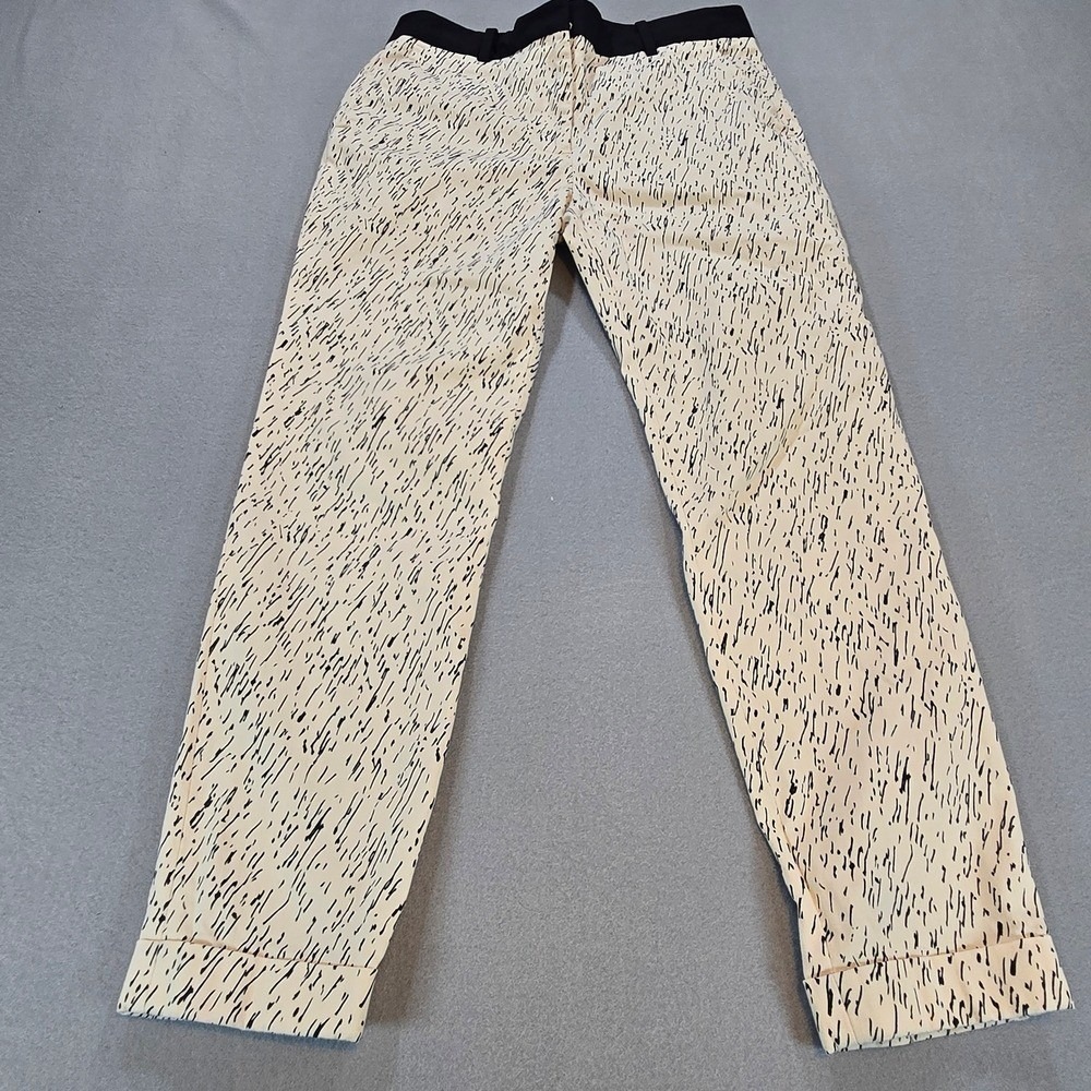 Zara Basic‎ Trousers Womens Medium Cream Black Abstract Dash Print Cuffed Slim